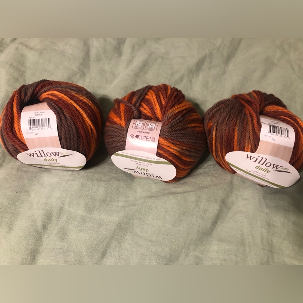 3 skeins Willow yarns daily bulky weight in campfire